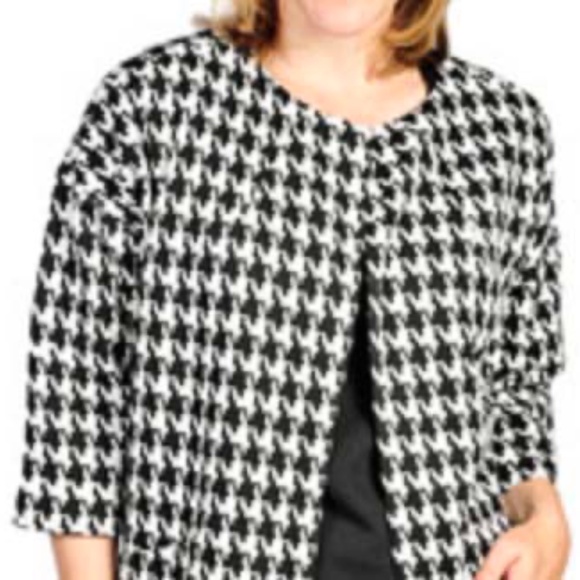 JACKET, HOUNDSTOOTH KNIT, JOAN RIVERS, BLACK/WHITE, SZ 3X, NO COLLAR, ¾ SLEEVES, - Picture 2 of 3